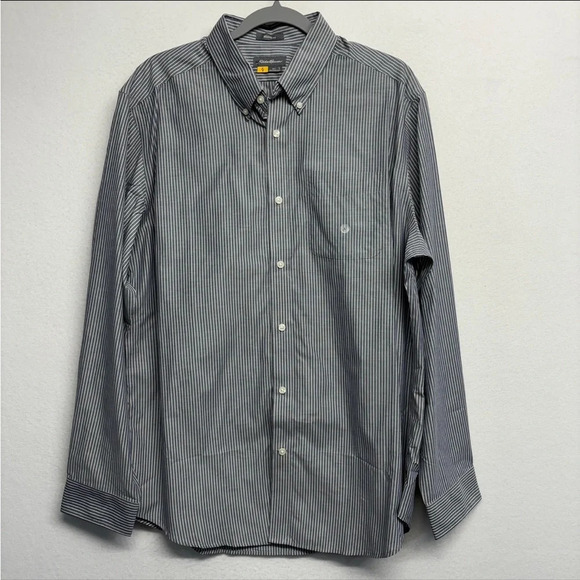 Eddie Bauer Relaxed Fit Button Down Shirt L Gray Stripe - Picture 1 of 11